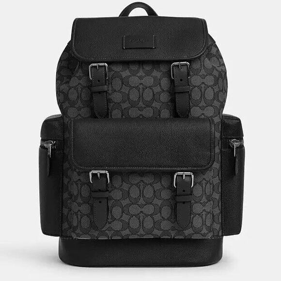 NWT Coach CT016 Men's Spring Backpack In Signature Jacquard Bag Charcoal/Black - Picture 5 of 8